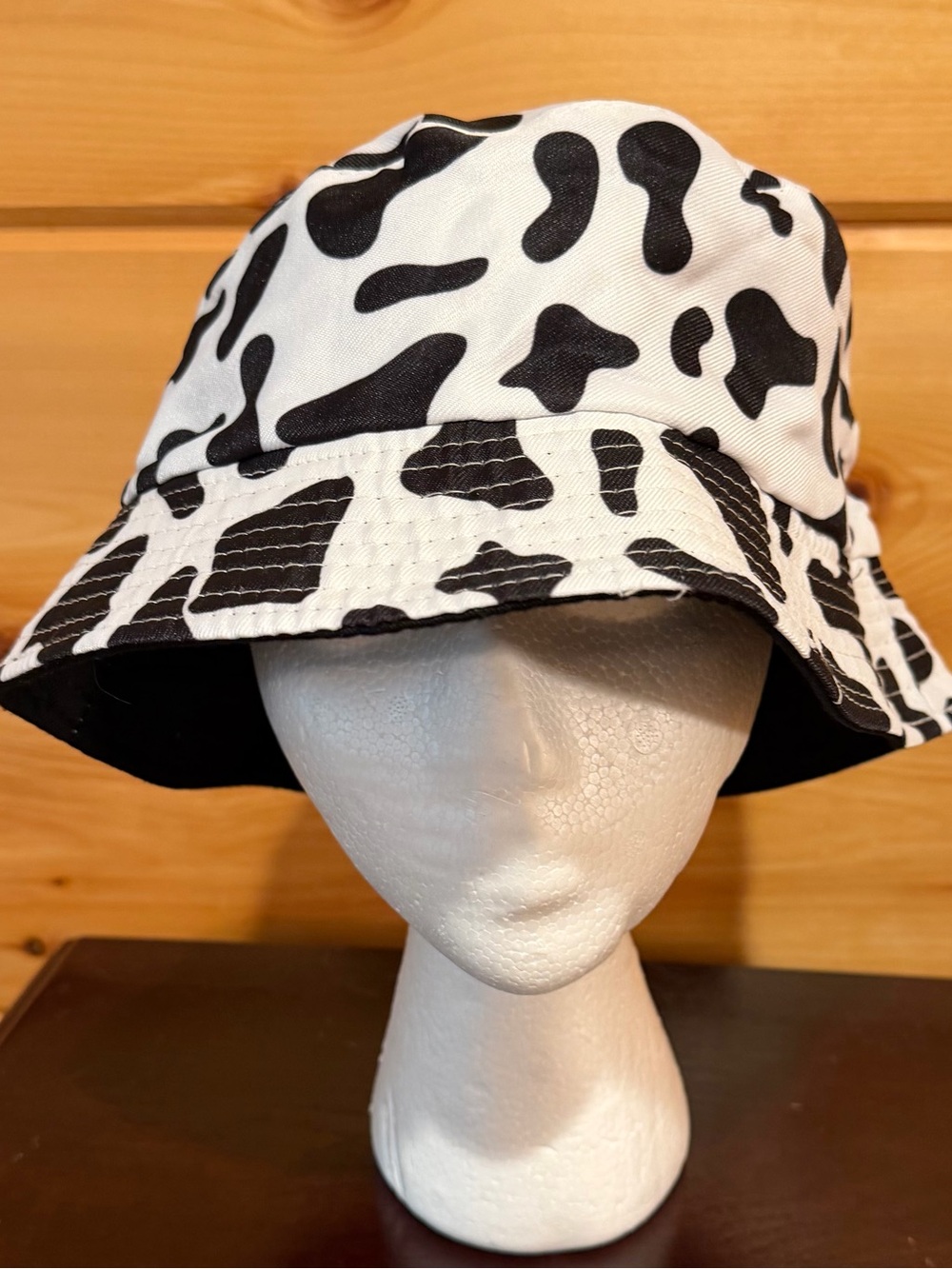 Kids Cow Print Bucket Hat - Black & White no size